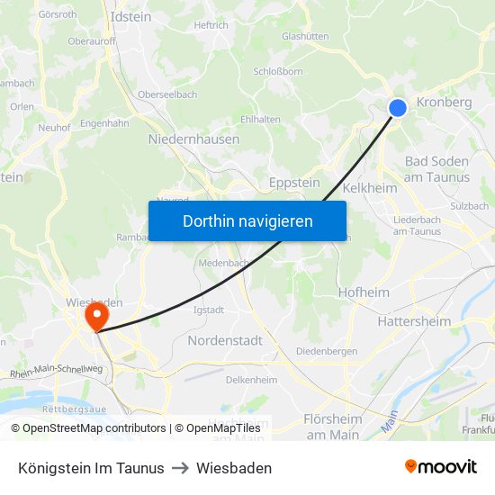 Königstein Im Taunus to Wiesbaden map