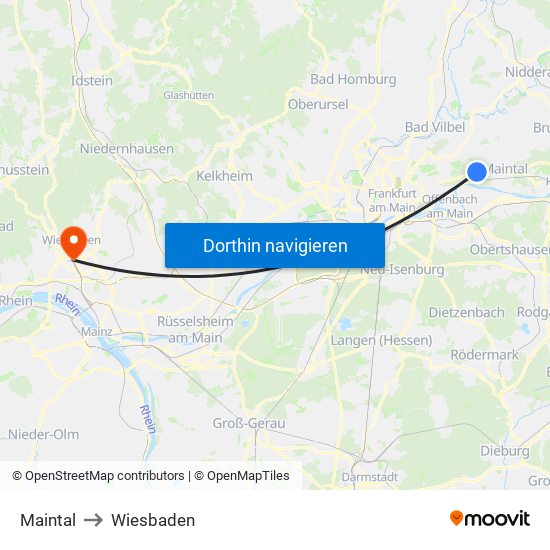Maintal to Wiesbaden map