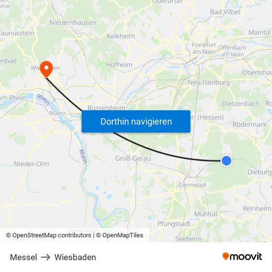 Messel to Wiesbaden map