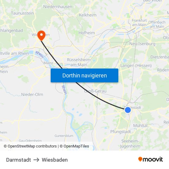 Darmstadt to Wiesbaden map