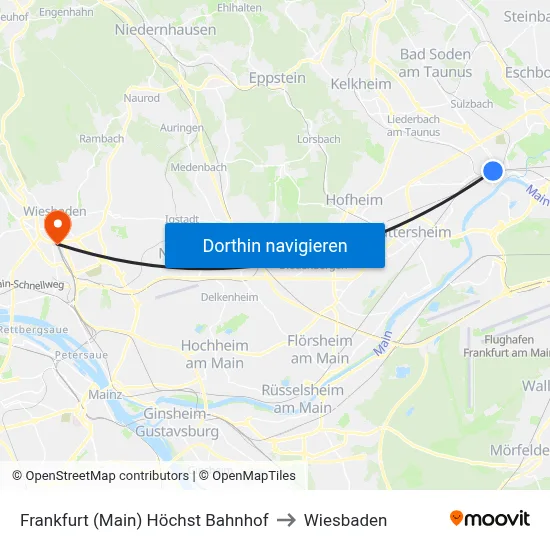 Frankfurt (Main) Höchst Bahnhof to Wiesbaden map