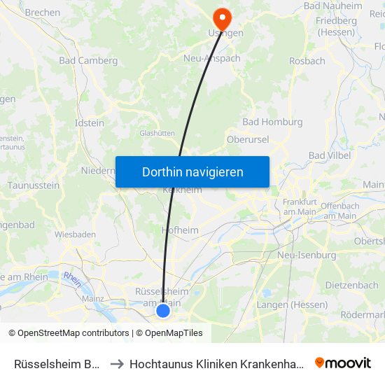 Rüsselsheim Bahnhof to Hochtaunus Kliniken Krankenhaus Usingen map