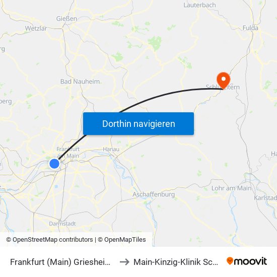 Frankfurt (Main) Griesheim Bahnhof to Main-Kinzig-Klinik Schlüchtern map