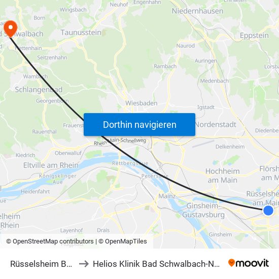 Rüsselsheim Bahnhof to Helios Klinik Bad Schwalbach-Notaufnahme map