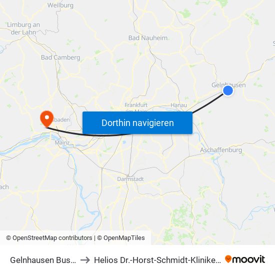 Gelnhausen Busbahnhof to Helios Dr.-Horst-Schmidt-Kliniken (Hsk Helios) map