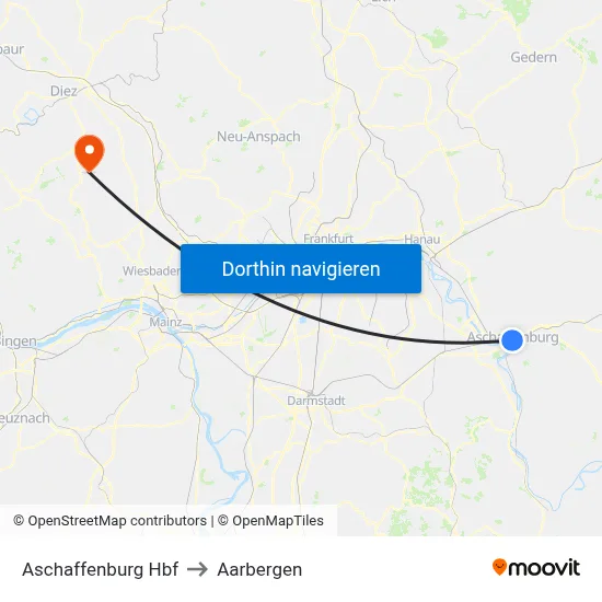 Aschaffenburg Hbf to Aarbergen map