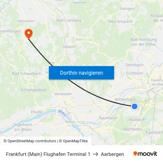 Frankfurt (Main) Flughafen Terminal 1 to Aarbergen map