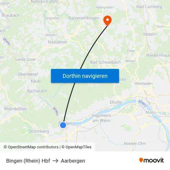 Bingen (Rhein) Hbf to Aarbergen map