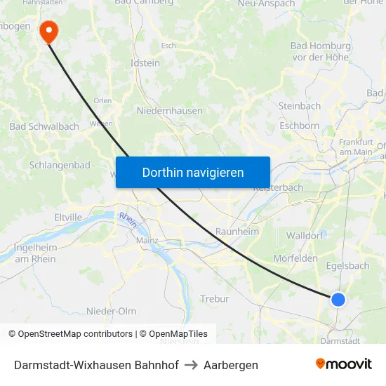 Darmstadt-Wixhausen Bahnhof to Aarbergen map