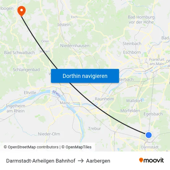 Darmstadt-Arheilgen Bahnhof to Aarbergen map