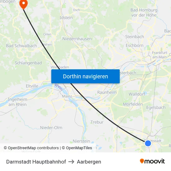 Darmstadt Hauptbahnhof to Aarbergen map