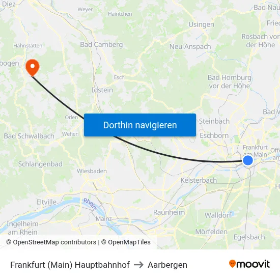 Frankfurt (Main) Hauptbahnhof to Aarbergen map