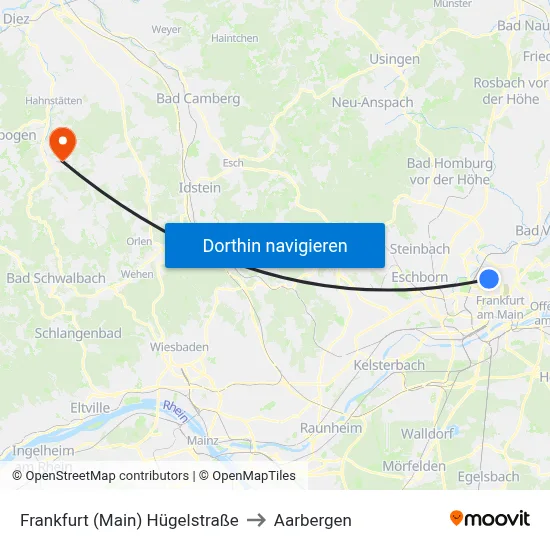 Frankfurt (Main) Hügelstraße to Aarbergen map