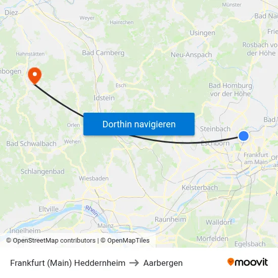 Frankfurt (Main) Heddernheim to Aarbergen map