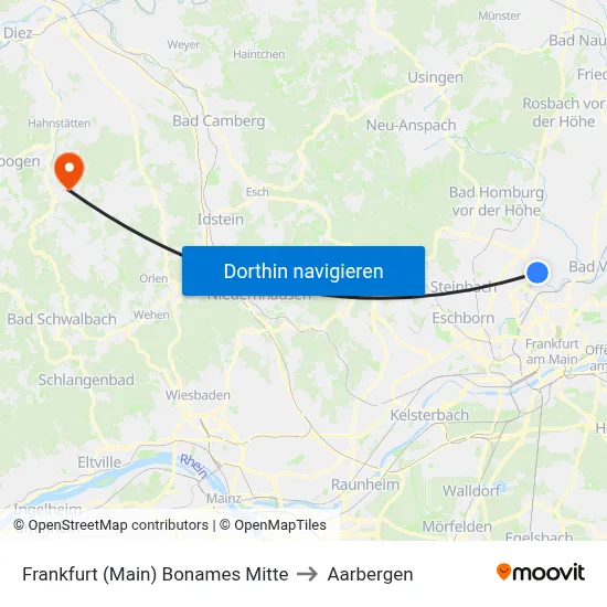 Frankfurt (Main) Bonames Mitte to Aarbergen map