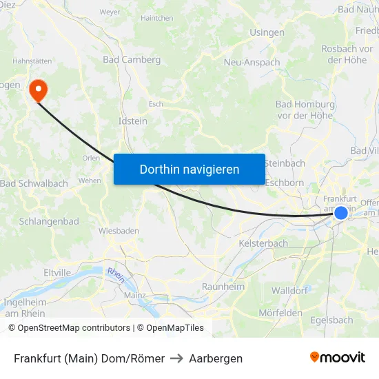Frankfurt (Main) Dom/Römer to Aarbergen map