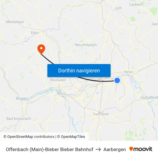 Offenbach (Main)-Bieber Bieber Bahnhof to Aarbergen map