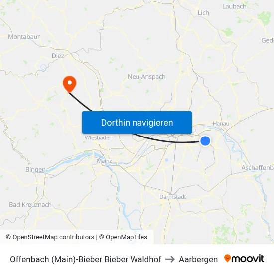 Offenbach (Main)-Bieber Bieber Waldhof to Aarbergen map