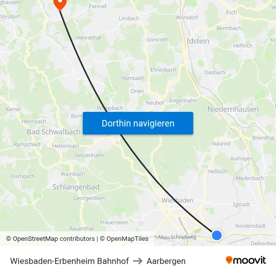 Wiesbaden-Erbenheim Bahnhof to Aarbergen map