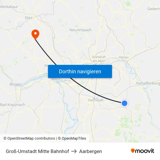 Groß-Umstadt Mitte Bahnhof to Aarbergen map