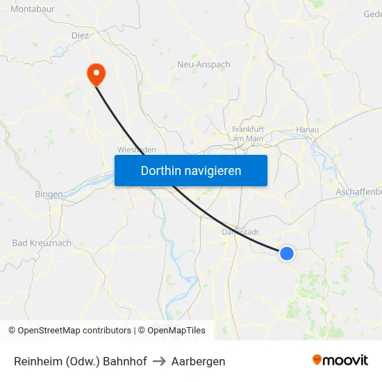 Reinheim (Odw.) Bahnhof to Aarbergen map