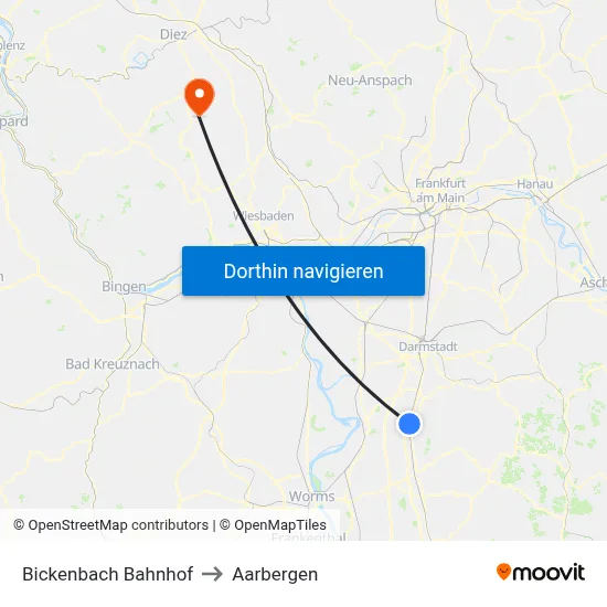 Bickenbach Bahnhof to Aarbergen map