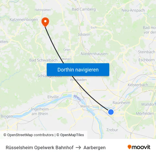 Rüsselsheim Opelwerk Bahnhof to Aarbergen map