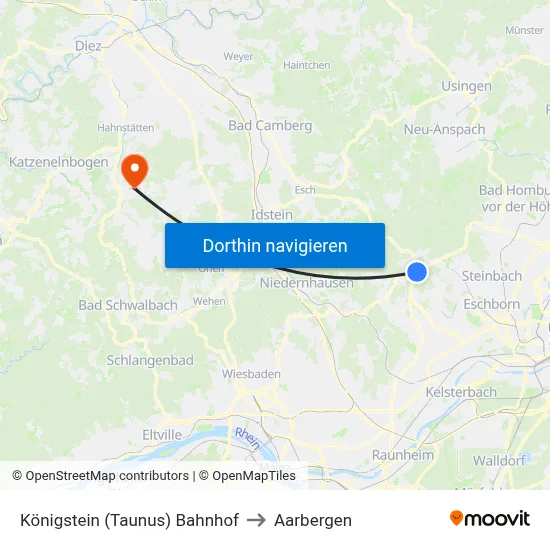 Königstein (Taunus) Bahnhof to Aarbergen map