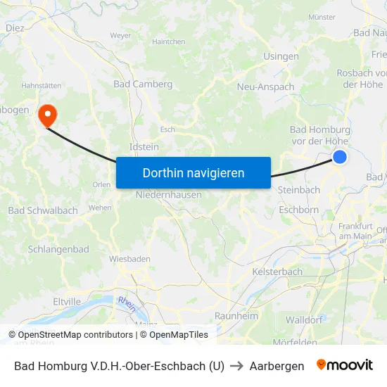 Bad Homburg V.D.H.-Ober-Eschbach (U) to Aarbergen map