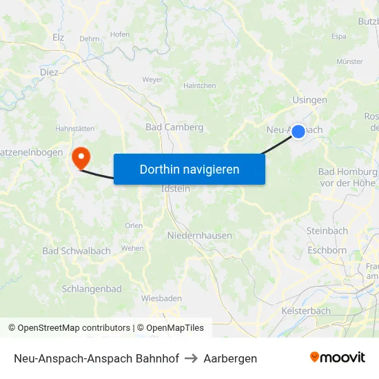 Neu-Anspach-Anspach Bahnhof to Aarbergen map