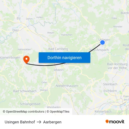 Usingen Bahnhof to Aarbergen map