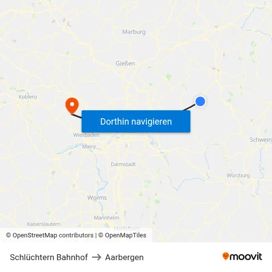 Schlüchtern Bahnhof to Aarbergen map