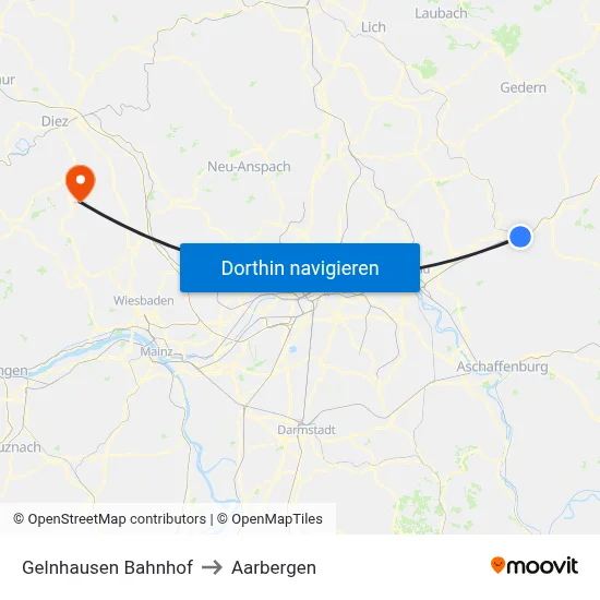Gelnhausen Bahnhof to Aarbergen map
