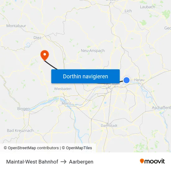 Maintal-West Bahnhof to Aarbergen map