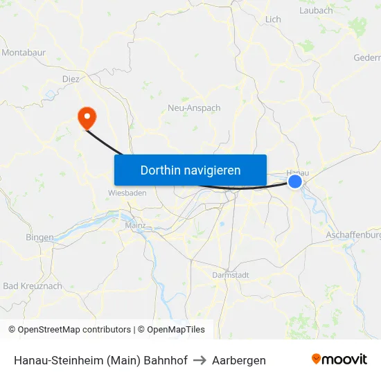 Hanau-Steinheim (Main) Bahnhof to Aarbergen map
