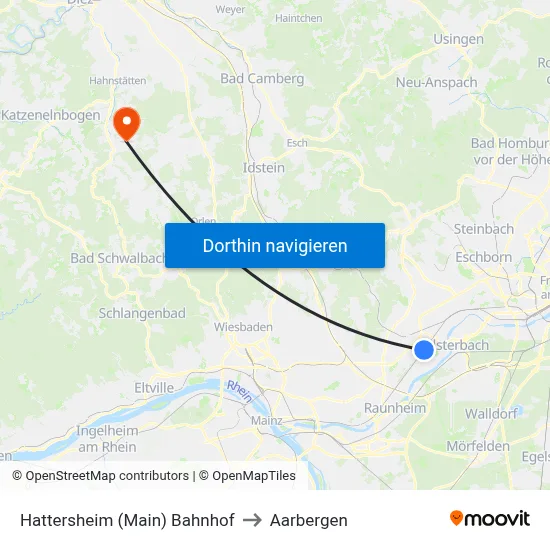 Hattersheim (Main) Bahnhof to Aarbergen map