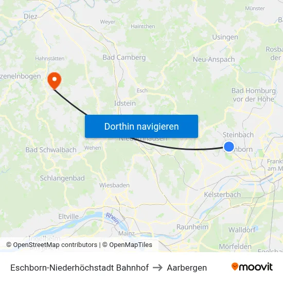 Eschborn-Niederhöchstadt Bahnhof to Aarbergen map
