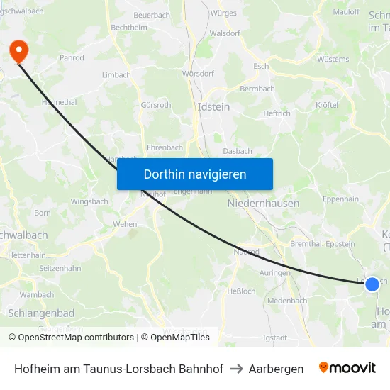 Hofheim am Taunus-Lorsbach Bahnhof to Aarbergen map