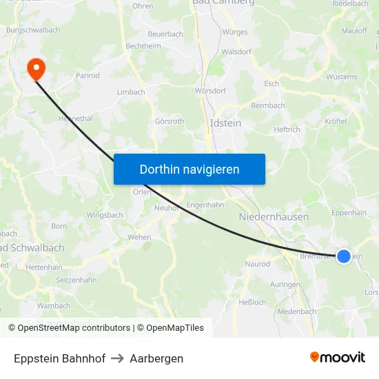 Eppstein Bahnhof to Aarbergen map