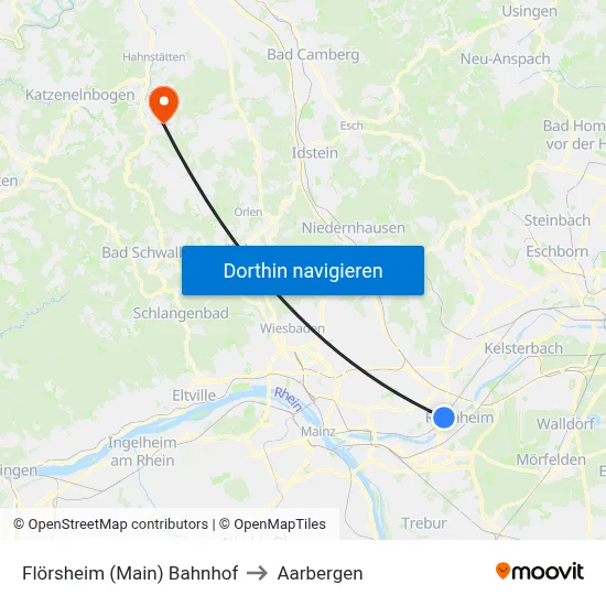 Flörsheim (Main) Bahnhof to Aarbergen map