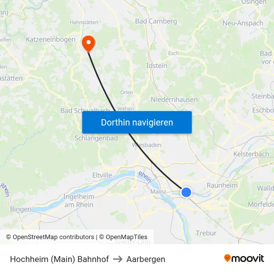 Hochheim (Main) Bahnhof to Aarbergen map