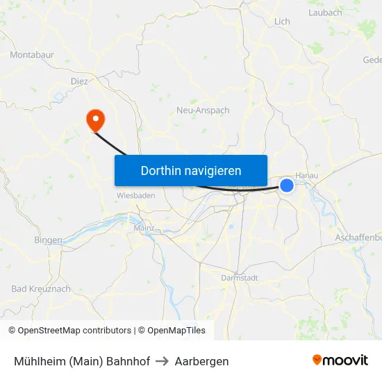 Mühlheim (Main) Bahnhof to Aarbergen map