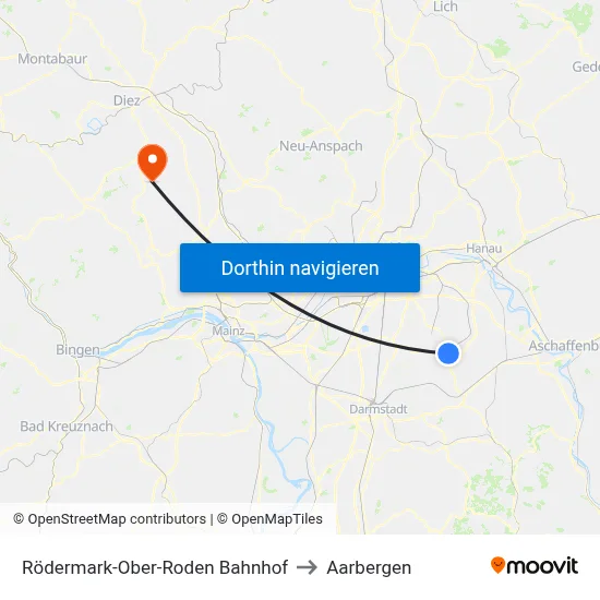 Rödermark-Ober-Roden Bahnhof to Aarbergen map