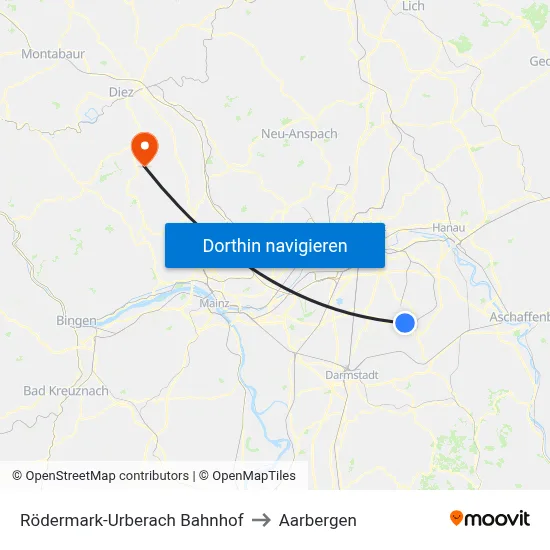 Rödermark-Urberach Bahnhof to Aarbergen map