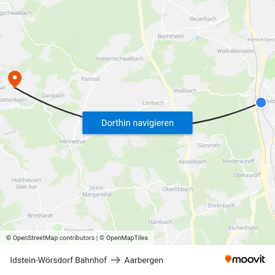 Idstein-Wörsdorf Bahnhof to Aarbergen map