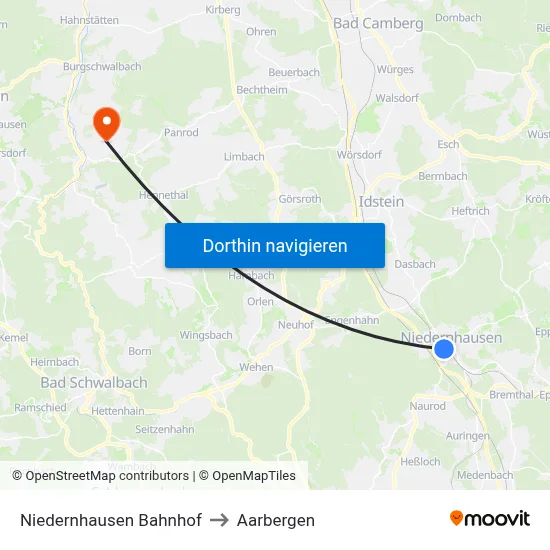 Niedernhausen Bahnhof to Aarbergen map