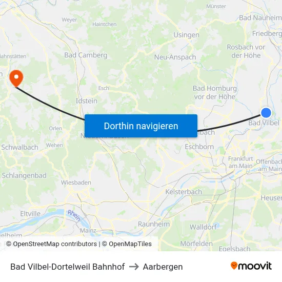 Bad Vilbel-Dortelweil Bahnhof to Aarbergen map