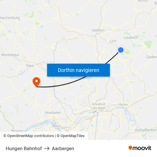 Hungen Bahnhof to Aarbergen map
