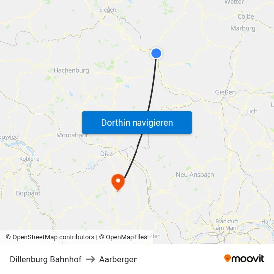 Dillenburg Bahnhof to Aarbergen map