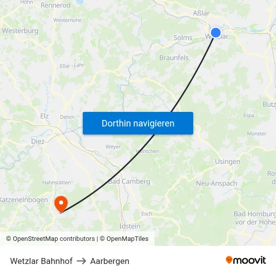 Wetzlar Bahnhof to Aarbergen map